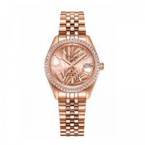 Alexandre Christie AC 5012 Full Rosegold Leaf Dial Diamond LDBRGRGLN
